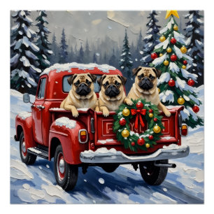 Pug Weihnachten Roter LKW Urlaub Poster
