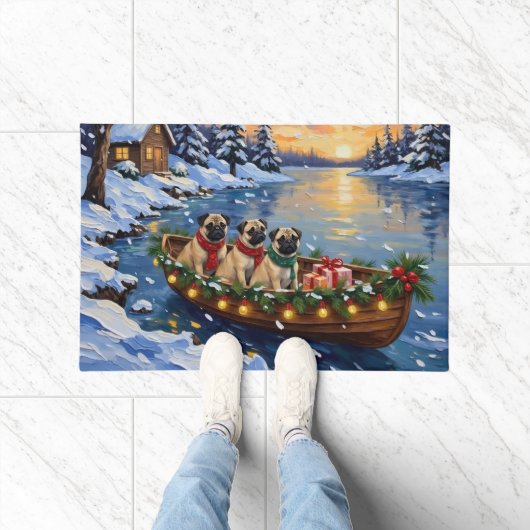 Pug-Weihnachtsboot-Feiertag Fußmatte (Indoor)