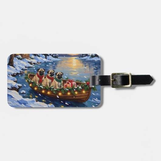 Pug-Weihnachtsboot-Feiertag Gepäckanhänger (Vorderseite horizontal)