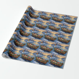 Pug-Weihnachtsboot-Feiertag Geschenkpapier