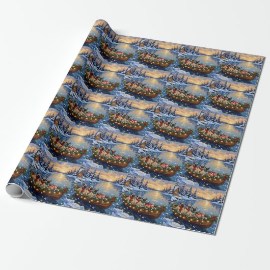 Pug-Weihnachtsboot-Feiertag Geschenkpapier (Ungerollt)