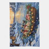 Pug-Weihnachtsboot-Feiertag Geschirrtuch (Vertikal)