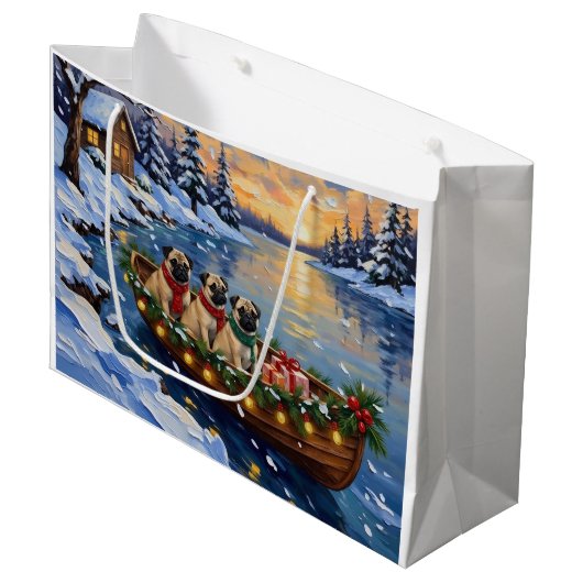 Pug-Weihnachtsboot-Feiertag Große Geschenktüte (Vorderseite Schrägansicht)