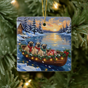 Pug-Weihnachtsboot-Feiertag Keramikornament