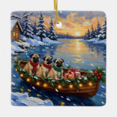 Pug-Weihnachtsboot-Feiertag Keramikornament (Vorderseite)