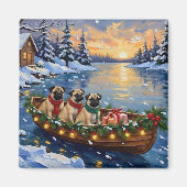 Pug-Weihnachtsboot-Feiertag Magnet (Vorne)