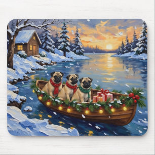 Pug-Weihnachtsboot-Feiertag Mousepad