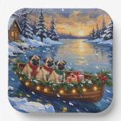Pug-Weihnachtsboot-Feiertag Pappteller (Vorderseite)