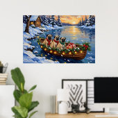Pug-Weihnachtsboot-Feiertag Poster (Heimbüro)