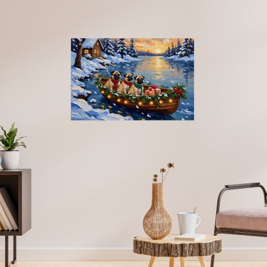 Pug-Weihnachtsboot-Feiertag Poster (Wohnzimmer 3)
