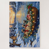 Pug-Weihnachtsboot-Feiertag Puzzle (Vertikal)