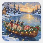 Pug-Weihnachtsboot-Feiertag Quadratischer Aufkleber (Vorderseite)