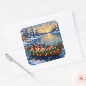 Pug-Weihnachtsboot-Feiertag Quadratischer Aufkleber (Umschlag)