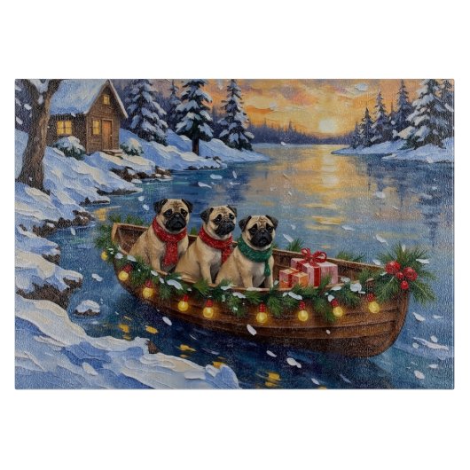 Pug-Weihnachtsboot-Feiertag Schneidebrett (Vorderseite)