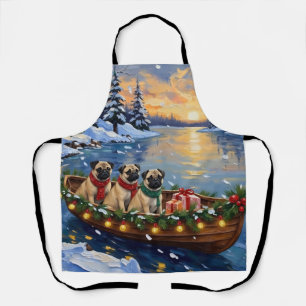 Pug-Weihnachtsboot-Feiertag Schürze