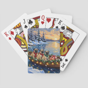 Pug-Weihnachtsboot-Feiertag Spielkarten