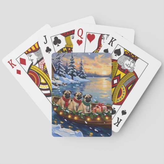 Pug-Weihnachtsboot-Feiertag Spielkarten (Rückseite)