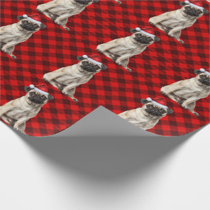 Pug Weihnachtsmann-Hund-Feiertag Roter Buffalo-Kar Geschenkpapier