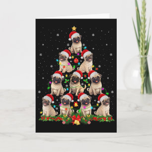 Pug Weihnachtsmann Hut Weihnachtsbaum Lichter Xmas Karte