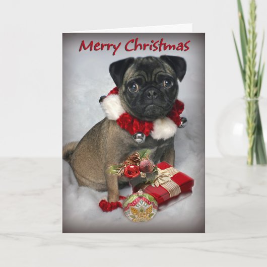 Pug Wishes you Merry Christmas Feiertagskarte (Vorderseite)