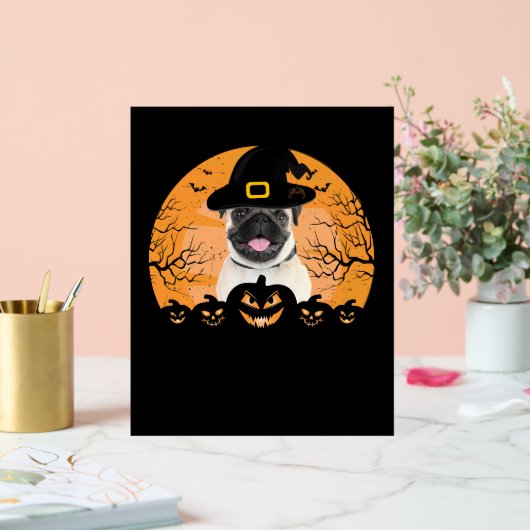 Pug Witch Hat Jack-o-Lantern Dogs Halloween T-Shir Acrylschild (Hochzeit)