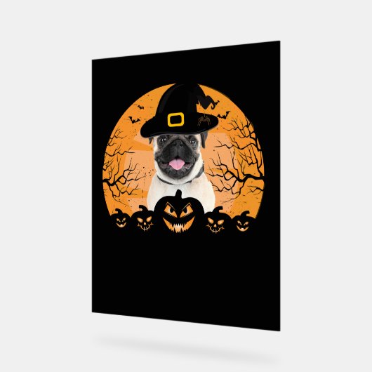 Pug Witch Hat Jack-o-Lantern Dogs Halloween T-Shir Acrylschild (Winkel)