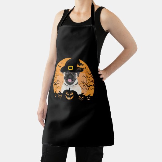 Pug Witch Hat Jack-o-Lantern Dogs Halloween T-Shir Schürze (InSitu)