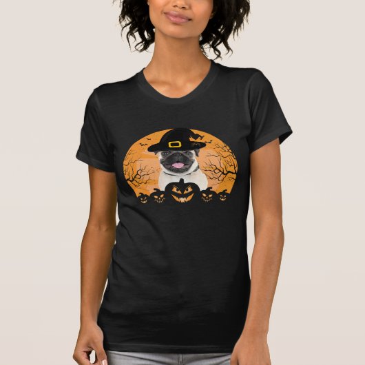 Pug Witch Hat Jack-o-Lantern Dogs Halloween T-Shir T-Shirt (Vorderseite)
