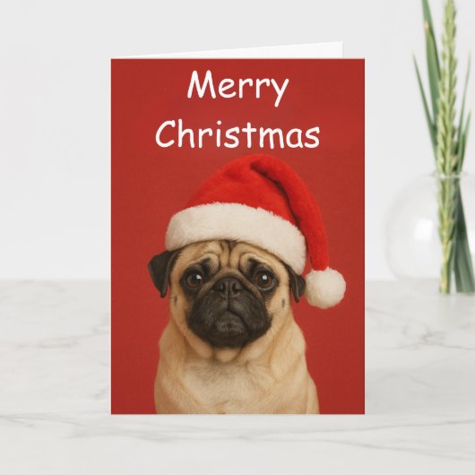 Pug with a Santa hat Custom Christmas Greeting Karte (Vorderseite)