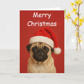 Pug with a Santa hat Custom Christmas Greeting Karte (Gelbe Blume)