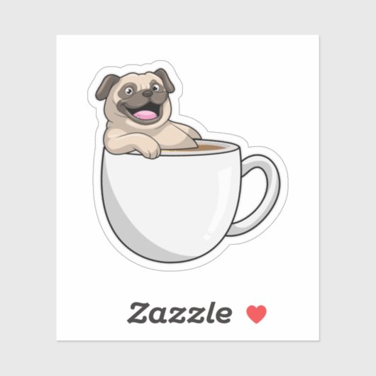 Pug with Cup of Coffee Aufkleber (Blatt)