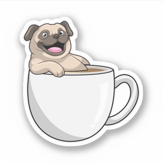 Pug with Cup of Coffee Aufkleber (Vorderseite)