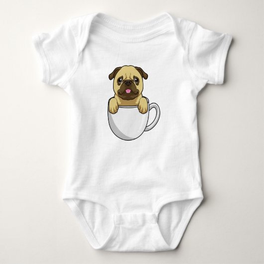 Pug with Cup of Coffee Baby Strampler (Vorderseite)