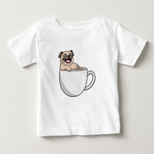 Pug with Cup of Coffee Baby T-shirt (Vorderseite)