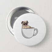 Pug with Cup of Coffee Button (Vorne & Hinten)