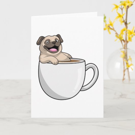 Pug with Cup of Coffee Karte (Gelbe Blume)