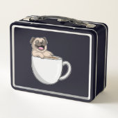 Pug with Cup of Coffee Metall Brotdose (Rückseite)