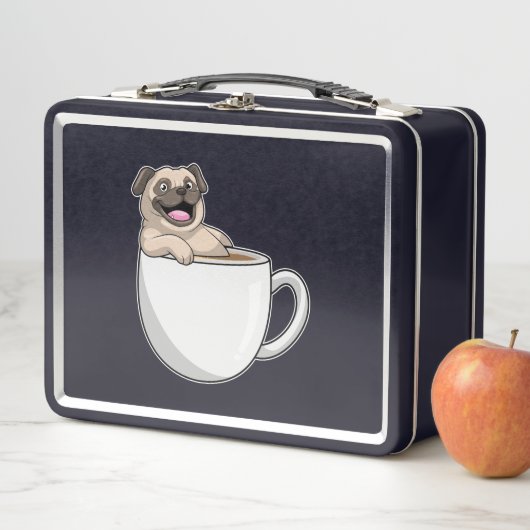 Pug with Cup of Coffee Metall Brotdose (Beispiel)