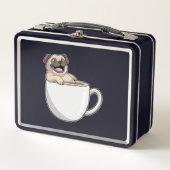 Pug with Cup of Coffee Metall Brotdose (Vorderseite)
