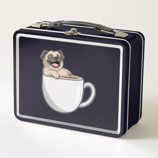Pug with Cup of Coffee Metall Brotdose (Vorderseite)