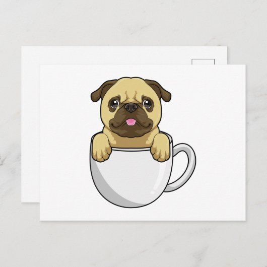 Pug with Cup of Coffee Postkarte (Vorne/Hinten)