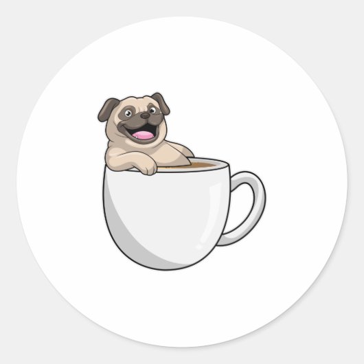 Pug with Cup of Coffee Runder Aufkleber (Vorderseite)