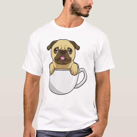 Pug with Cup of Coffee T-Shirt (Vorderseite)