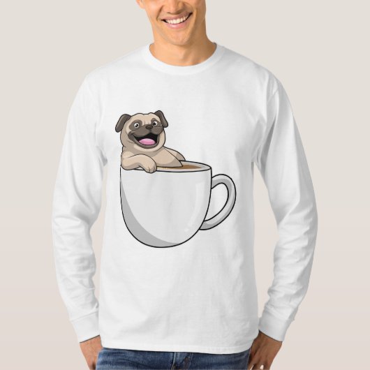 Pug with Cup of Coffee T-Shirt (Vorderseite)