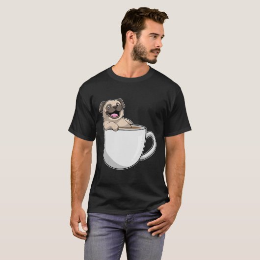 Pug with Cup of Coffee T-Shirt (Vorne ganz)