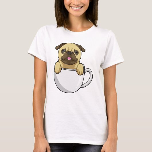 Pug with Cup of Coffee T-Shirt (Vorderseite)