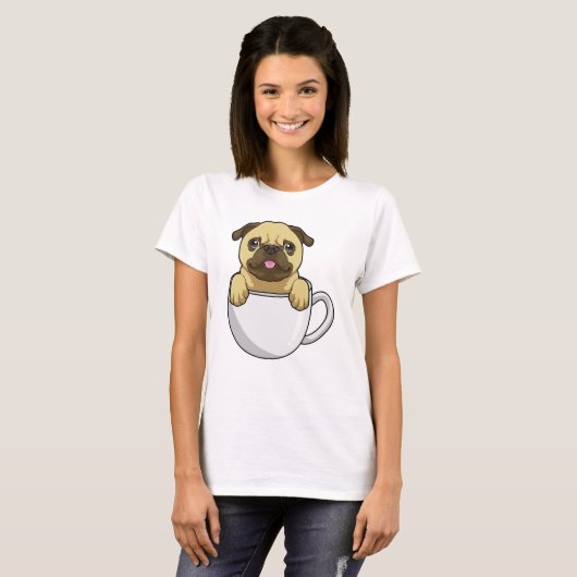 Pug with Cup of Coffee T-Shirt (Vorne ganz)