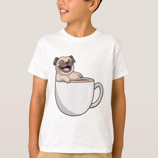 Pug with Cup of Coffee T-Shirt (Vorderseite)