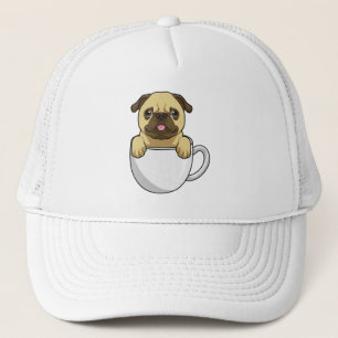 Pug with Cup of Coffee Truckerkappe