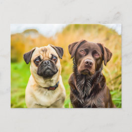 Pug with Dog Friend Playing Together Postkarte